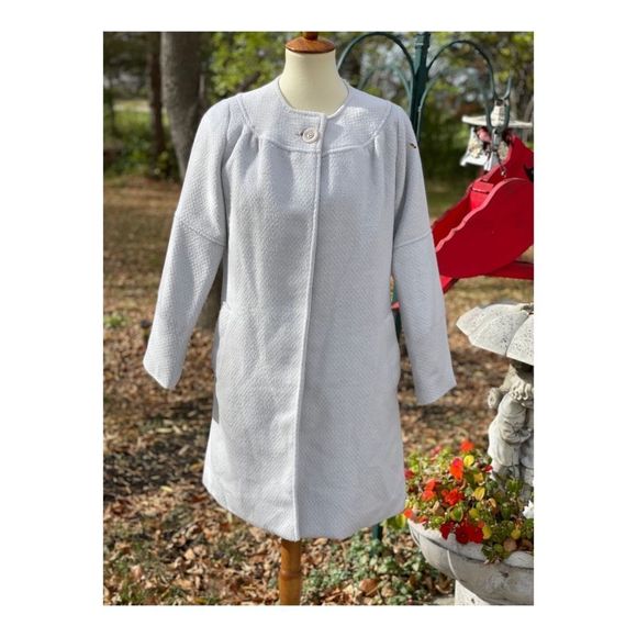 Sothebey's Silver Grey Formal Coat Wool Cotton Single Button Closure Sz 4 - Picture 1 of 13